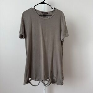 Ksubi Mens Grey Distressed Shredded Hem T Shirt sz L‎ Street Wear